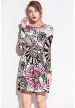 Digital Windmill Pattern Print Club Dress