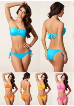 Sexy Ruffle Bandeau Top Bikini With Ties At Back