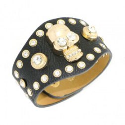 Golden Skull with Diamond Leather Bracelet
