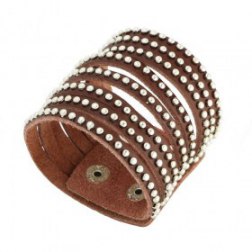 Brown Fashion Sparkling Crystal Soft Comfortable Rhinestones Leather Bracelet