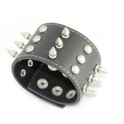 Black Metal Spike Studded Punk Rock Biker Wide Strap Leather Bracelet