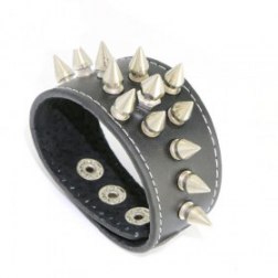 Men's Sharp Metal Rivets Classic Black PU Leather Bracelet