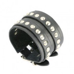 Bright Metal Rivet Two Belts Adjustable Black Leather Bracelets
