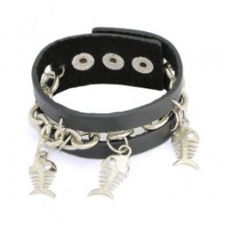 Lovely Metal Fish Bones Snap Button Leather Bracelets