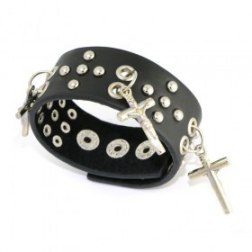 Metal Rivets Cross Snap Button Leather Bracelets