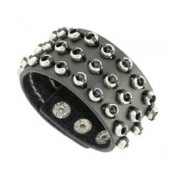 Punk Style Stainless Steel Rings Snap Button Leather Bracelets