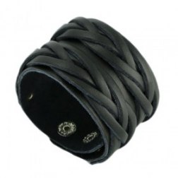 Multilayer Braid Snap Button Genuine Leather Bracelet Black Punk Rock