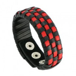 Popular Multilayer Black & Red Braid Snap Button Leather Bracelet