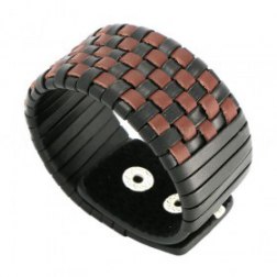 Black & Brown Braid Snap Button Leather Bracelet
