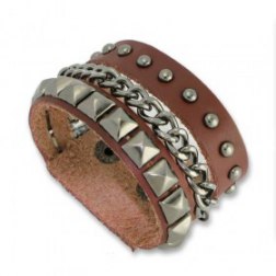 Punk Style Stainless Steel Rivet Chain Leather Bracelets