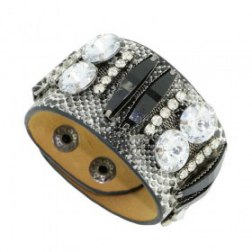 Luxury Bright Diamond Crystal Snap Button Leather Bracelets