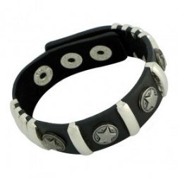 Alloy Metal Lucky Star Snap Button Leather Bracelets Adjustable