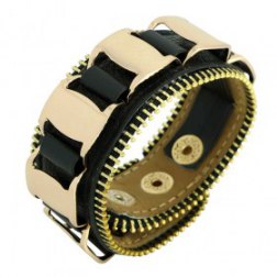 Punk Style Gold Chain Snap Button Leather Bracelets