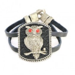 Classic Metal Owl Black Alloy Leather Bracelets