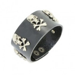 Alloy Genuine Leather Bracelet Pirate Skull Adjustable