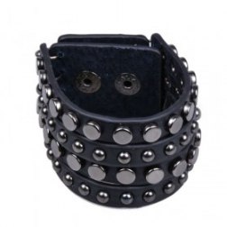 Metal Studs Snap Button Genuine Leather Bracelets