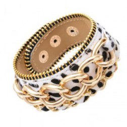 Fashionable Gold Chain Snap Button Leather Bracelets