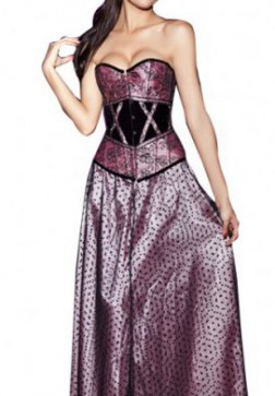 Floral Print Overbust Corset with Black Velvet Violet