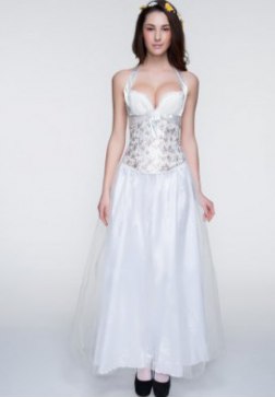 Satin Halter Neck Floral Lace Corset