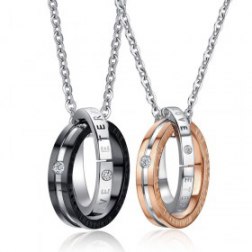 Rhinestones Double Rings Stainless Steel Necklace