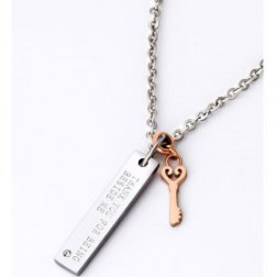 Witness Of Couple's Titanium Rectangle And Key Padlock Pendant Chain Necklace