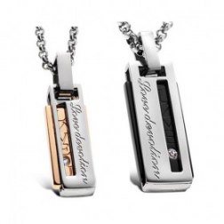 Diamond Rectangle Titanium Couple' s Necklace Jewelry