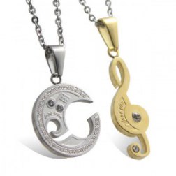 Fashion Collage Music Notes Titanium Couple Pendant Necklaces