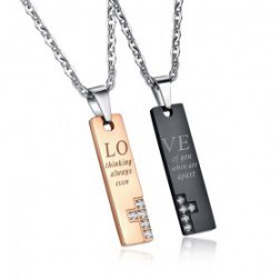 Love Style Rectangle Shape Couple Necklace Jewelry