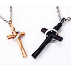Titanium Cylindrical Cross Couple  Necklace