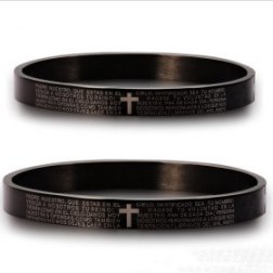 Classic English Bible Verses Engraved Titanium Steel Couple Cross Bangle