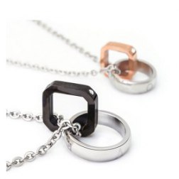 Fashion Titanium Interlocking Square and Round Pendant Lovers's Necklace