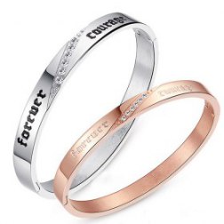 Rhinestone Stainless Steel Couple Bangle Bracelet