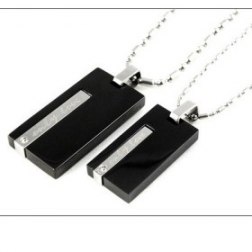Black Plated Rectangle Shaped Couple Necklace