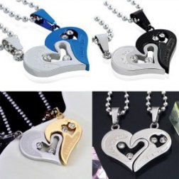 Collage Heart Shaped Pendant Couple Necklace