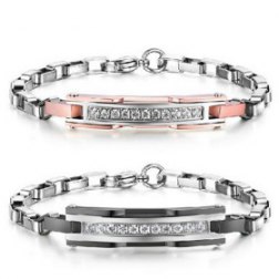 Diamond Embellished Titanium ID Couple Bracelet