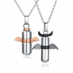 Devil Wings Pill Shaped Pendant Titanium Necklace