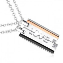 Two-tone Love Rectangle Pendant Necklace