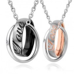 Double Interlocking Rings Pendant Necklace 