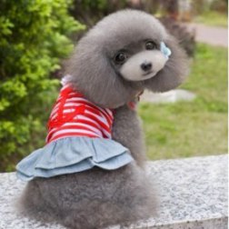 Meta-U Cool Summer Pet Dog Navy Nautical Striped T-shirt Dress