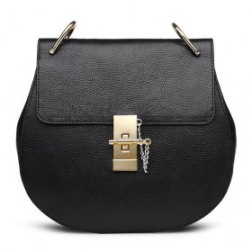 Turn Twist Mini Genuine Leather Shoulder Bag with Gold Chain