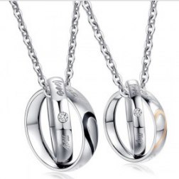 Love Titanium Couple Double Rings Pendants Necklace
