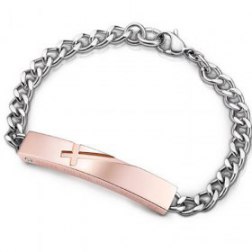 Diamond Embellished Curb Chain Link ID Couple Bracelet