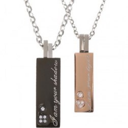 Rectangle Love Rhinestone Stainless Steel Couples Necklace