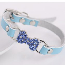 Real Leather Rhinestone Bone Pet Collar
