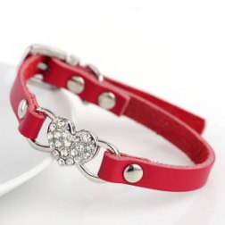 Real Leather Rhinestone Heart Shape Collar