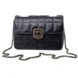 Chic Metal Strap Quilted Genuine Leather Shoulder Bag