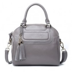 Classic Genuine Leather Tote Handbag with Tassel