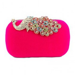 Elegant Rhinestone Peacock Clasp Velvet Cocktail Evening Handbag