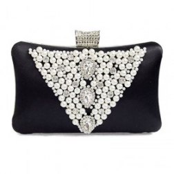 Pearl Beads / Rhinestone Brooches Hard Case Clutch Evening Bag