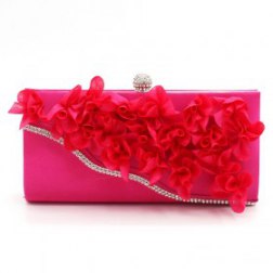 Chic Floral Satin Diamond Evening Clutch Bag